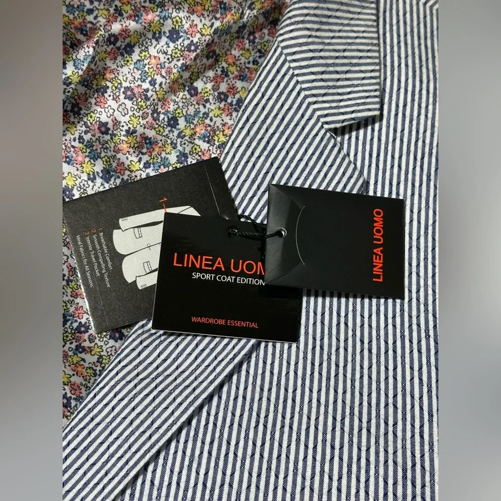 Linea Uomo navy/white striped 100% cotton men’s blazer size 52L new with tags